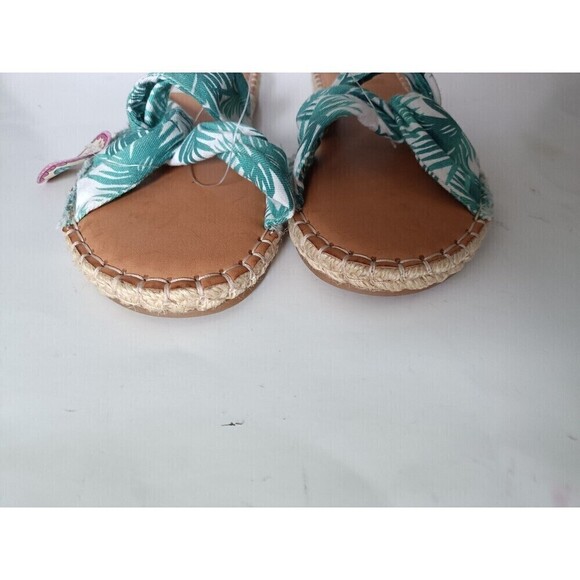 Jelly Pop Sandals Green Palm Size 8 Slip-on Espadrilles Crossover Flats Comfort - Picture 5 of 8